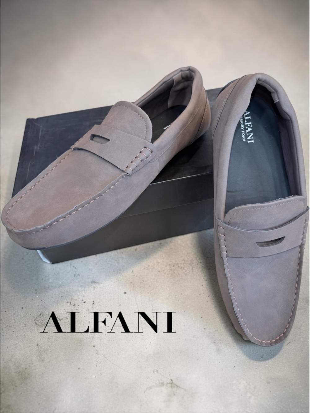 NIB Alfani Marco Grey Faux Suede Penny Loafers - Size 11